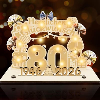 Houten Verjaardagssignaal - Gastenboek Decoratie - Feestelijke Herinneringen - Met LED Verlichting - 24 x 15 cm - Houtkleur
