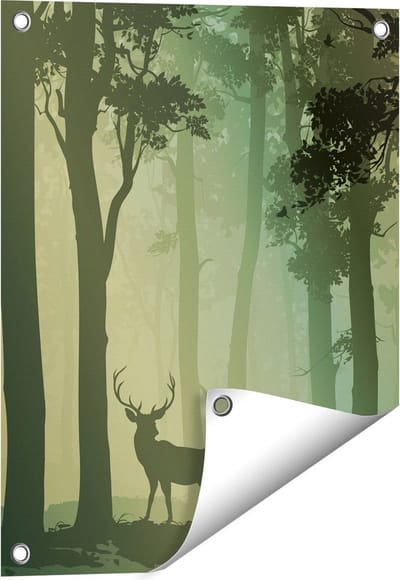 Gards Tuinposter Hert in het Bos - Silhouet - 40x50 cm - Tuindoek - Tuindecoratie - Wanddecoratie buiten - Tuinschilderij