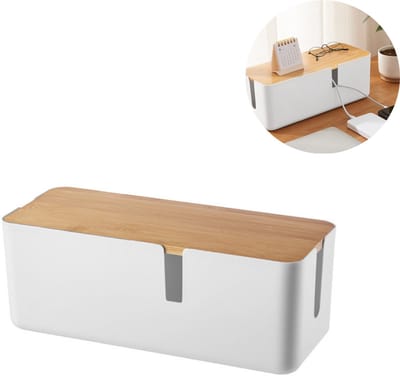 1 stuk - Opberger - Kabelorganizer - Stopcontactorganizer - Voor stekkerblokken en opladers - Met kabelgaten - Bureauorganizer - Wit