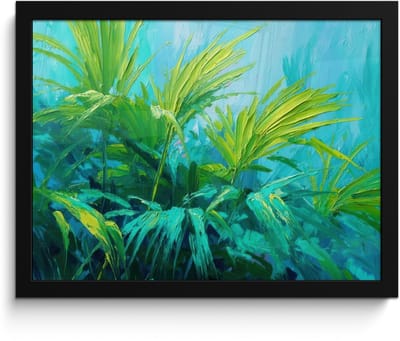 Poster in lijst - Fotolijst 40x30 cm - Posters - Bladeren - Groen - Schilderij - Abstract - Posterlijst zwart - Decoratie - Wanddecoratie woonkamer - Muurdecoratie slaapkamer