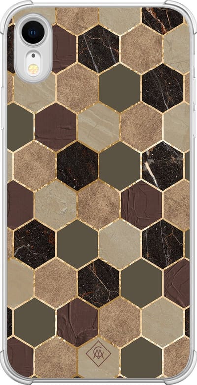 Casimoda® hoesje - Geschikt voor iPhone XR - Kubus Groen Bruin - Shockproof case - Extra sterk - TPU/polycarbonaat - Bruin/beige, Transparant