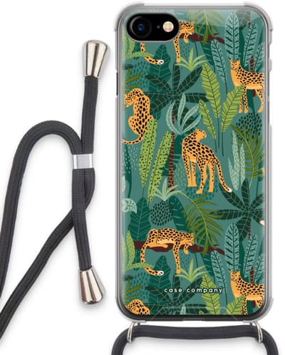 Case Company® - Hoesje met koord geschikt voor iPhone SE 2020 hoesje met Koord - Luipaard 2 - Telefoonhoesje met Zwart Koord - Bescherming aan alle Kanten en Over de Schermrand