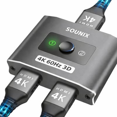 Sounix Bi-Directional HDMI Switch - 4k@60Hz - HDMI Switch 2 Poorts - 2 In 1 Uit / 1 in 2 uit - Aluminium - Grijs
