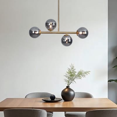 Design plafondlamp goud met smoke glas, 4-lichts - Asun