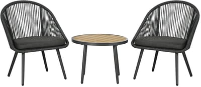 Balkonset 2 personen - Tuinset - Bistroset - Donkergrijs - Weerbestendig - 3 delig - Tuintafel en 2 stoelen - 2 personen - Gecoat staal - Onderhoudsvrij staal