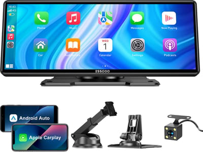 ESSGOO CarPlay Scherm 10 Inch - Inclusief Achteruitrijcamera 6 Meter - Draadloos Apple CarPlay & Android Auto - Touchscreen - Navigatiesysteem auto