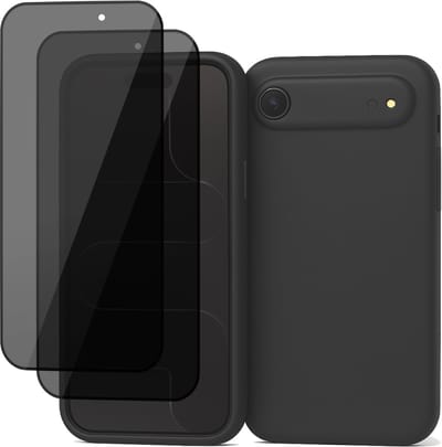 Hoesje geschikt voor iPhone 17 Air - 2x Privacy Screenprotector Volledig Dekkend Glas - Mat Back Case Zwart