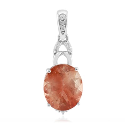 Cavill - 375 Witgoud Hanger - 3,613 ct Ovale Oregon Zonnesteen - 0,099 ct Zirkonia Accent - Elegante Gouden Sieraden - Luxe Prongzetting
