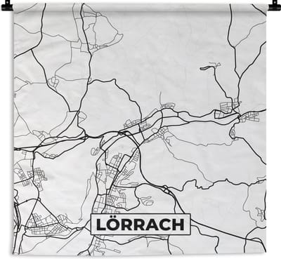 Wandkleed - Wanddoek - Plattegrond - Kaart - Lörrach - Stadskaart - 180x180 cm - Wandtapijt