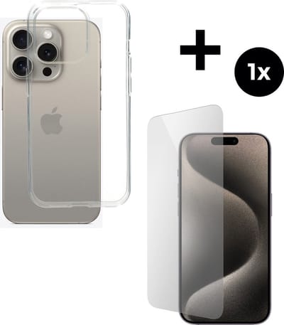 Mobiparts Classic TPU hoesje geschikt voor Apple iPhone 15 Pro met 1 Screenprotector van Gehard Glas - Transparant