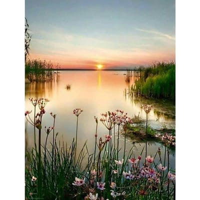 5D DIY diamant schilderij meer zonsondergang landschap kruissteek volledige ronde diamant borduurwerk 20X30CM beige
