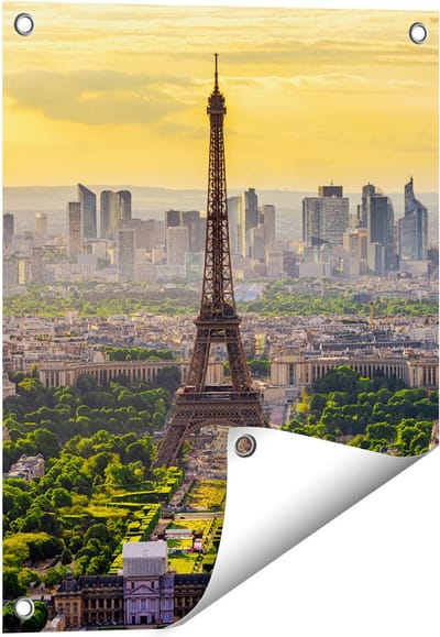 Gards Tuinposter Skyline van Parijs met de Eiffeltoren - 40x50 cm - Tuindoek - Tuindecoratie - Wanddecoratie buiten - Tuinschilderij