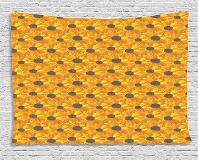 ABAKUHAUS Gerber Daisy Tapijt, Geel Oranje Blaadjes, Woonkamer Slaapkamer Wanddoek Zijdezacht Satijn Tapijt, 200 x 150 cm, Donker Taupe Oranje