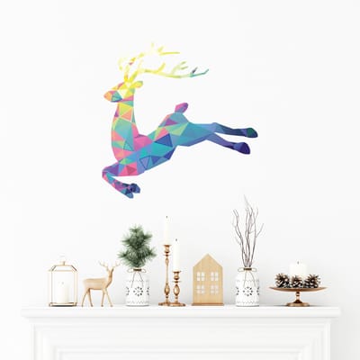 Kerststicker van een origami hertje - Kerststickers - Feestelijke decoratie - 100x100cm