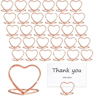 Dailygoods- Tafelnummerhouders Hartvorm - 32 Stuks - Plaatskaarthouders - Memo Clips - Fotoclips - Metaal - 3,5x3 cm