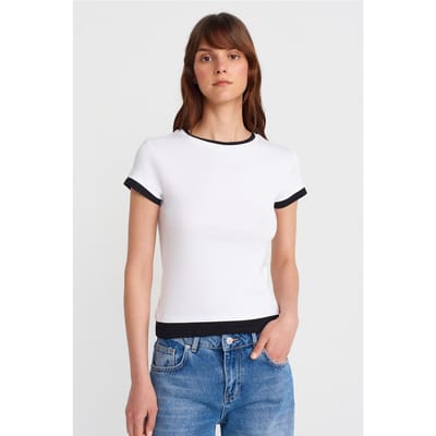 Dames Slim Fit Katoenen T-Shirt met Ronde Hals