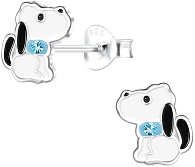 Joy|S - Zilveren hond oorbellen - 7 x 8 mm - wit met blauw en blauw kristal