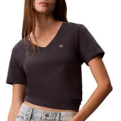 Calvin Klein Archive Jersey V-neck T-shirt Ebony Maat: S | Tops Outlet | Dames | Grijs