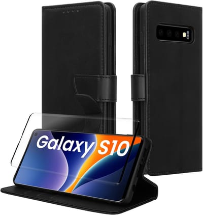 kwmobile telefoonhoesje geschikt voor Samsung Galaxy S10 hoesje - Smartphone case met pasjeshouder - RFID-blokkering en screenprotector - In zwart