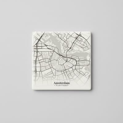 Amsterdam Stadskaart Decoratieve Keramische Tegel 15x15 cm – Minimalistische Straatkaart Wanddecoratie voor Modern Interieur