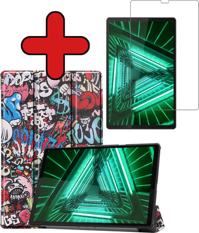 Hoesje - Geschikt voor Lenovo Tab M10 FHD Plus (2e / 2nd Generatie) - Met Screenprotector - Hardcover Book Case - Trifold Bookcase Hoes - Hard Cover - Tablethoes - Graffity