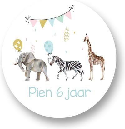 25x Traktatiestickers Met Naam en Leeftijd - Dieren Feest - Gepersonaliseerd - Sluitstickers - Kinderfeest Traktatie - Uitdelen - Uitdeeltraktatie - Traktatiestickers Pimp Studio