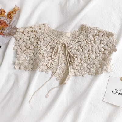 Dentelle Quatre Saisons Tricot Crochet Ajouré Faux Col Femmes Petit Châle Décoratif Accessoires Vêtements Femmes Col Amovible beige
