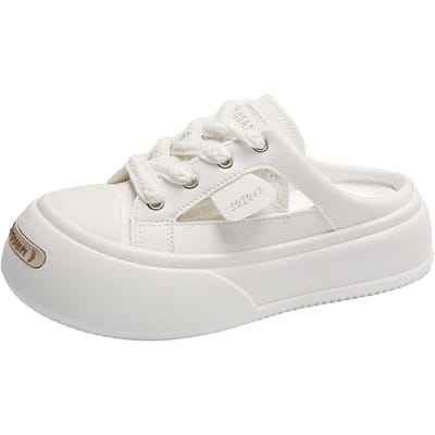 Chaussons à semelles épaisses et demi-chaussons pour femmes, chaussures d'été en toile, nouvelles chaussures de printemps paresseuses à une pédale 40 beige