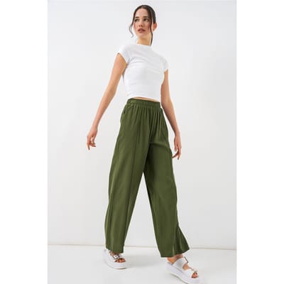 Brede Pijpen Broek met Elastische Taille