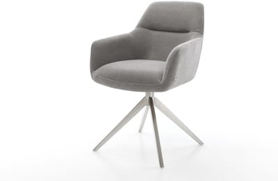 Eetkamerstoel Pejo-Flex kruisframe breed roestvrij staal zachte stof met structuur grijs 360° draaibaar rocker-functie pocketveer kern