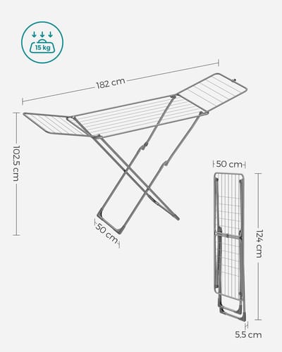 SONGMICS - Wasrek - Opvouwbaar Droogrek - Met Zijvleugels - Voor Binnen en Buiten Gebruik