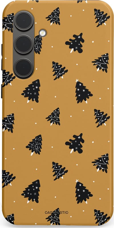 Casetastic hoesje geschikt voor Samsung Galaxy S24 Plus - Dubbellaagse bescherming - Zwarte Kerstboom Feest - Fashion Case - Goud Donkergrijs Taupe