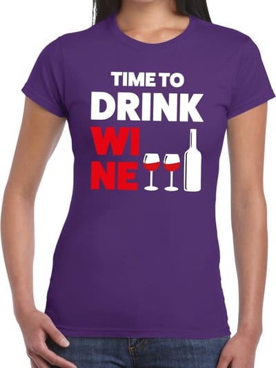 Time to drink Wine tekst t-shirt paars dames - dames shirt Time to drink Wine S