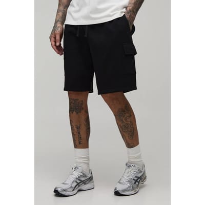 Tall Essential Relaxed Fit Cargo Jersey Short | Black | Size Small