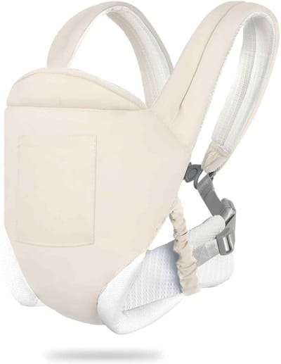 QTTVBTNA - Draagzak - Ergonomische Draagzak - Ademend en comfortabel - Babydrager vanaf Geboorte - Verstelbare schouderbanden - Crème - 1 stuk