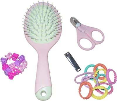 Verzorgingsset voor kinderen-baby met Borstel-Nagelknippertje-Nagelschaartje-Elastiekjes-Haarklemmetjes