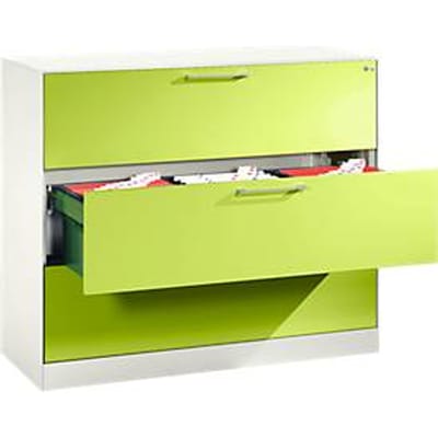 Hangmappenkast Asisto C 3000, 3 schuifladen, 3 rijen, B 1200 mm, wit/viridiaangroen
