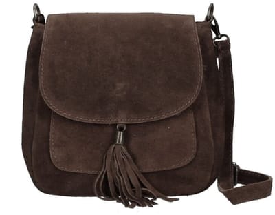 Donkerbruine Suède Schoudertas Tassle - Suède Boho Schoudertassen met Kwastje - Italiaans Suède - Verstelbaar Hengsel - Borse in Pelle - Donkerbruin
