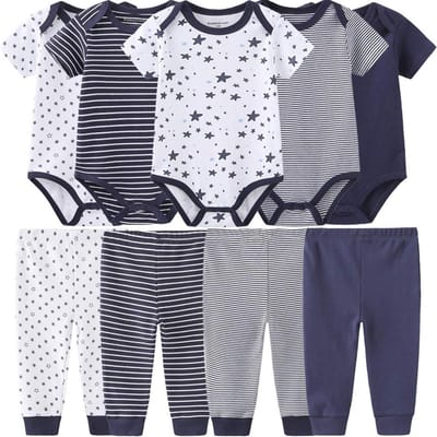9-Delige Baby Kleding Set: 5 Rompertjes Kort & 4 Broekjes - Jongen & Meisje