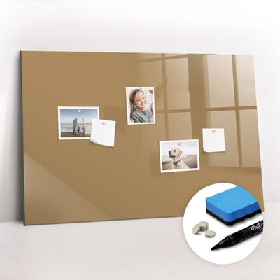 Tulup Whitebord - Kleur Donkerbeige Magneetbord - 90 cm x 60 cm - Magneetbord Muur - Decoratief Magnetisch Bord - Memo Magneetbord - Ideeënbord Thuiswerkplek - Inclusief Gratis Magneten & Marker & Spons - Magnetisch Bord - Magneetbord Keuken