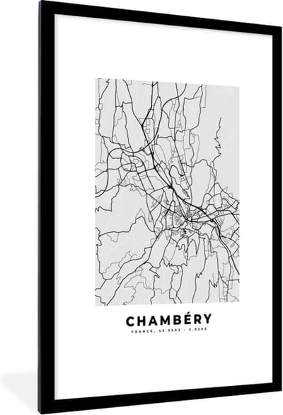 Fotolijst incl. Poster - Stadskaart – Frankrijk – Kaart – Chambéry – Plattegrond - 80x120 cm - Posterlijst