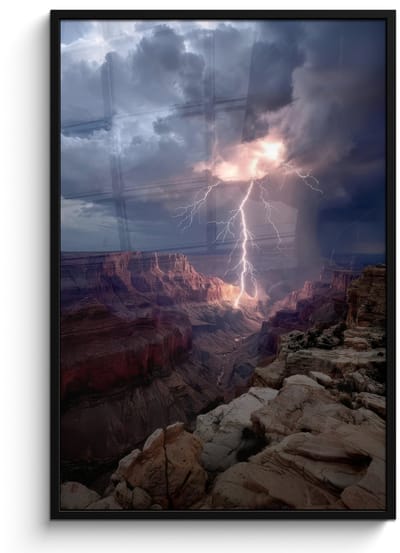Poster in lijst - Fotolijst 80x120 cm - Posters - Bliksem - Wolken - Canyon - Posterlijst zwart - Decoratie - Wanddecoratie woonkamer - Muurdecoratie slaapkamer