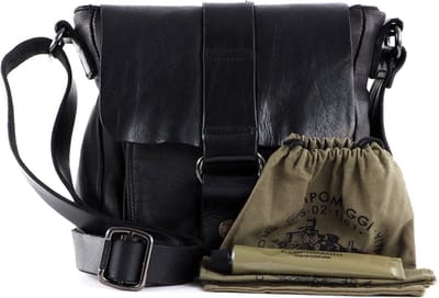 CAMPOMAGGI Leren Schoudertas Uranio Crossbody Bag Nero + T / Nero Zwart
