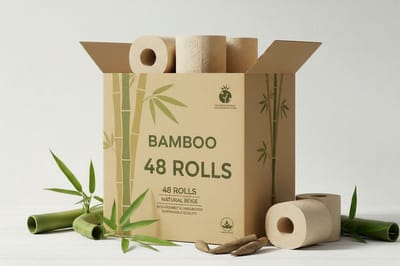 Bamboe Toilet Paper 3 laags, 200 vellen (48 Rollen = 96 Rollen) ( 48 x 200 = 9600 vellen )