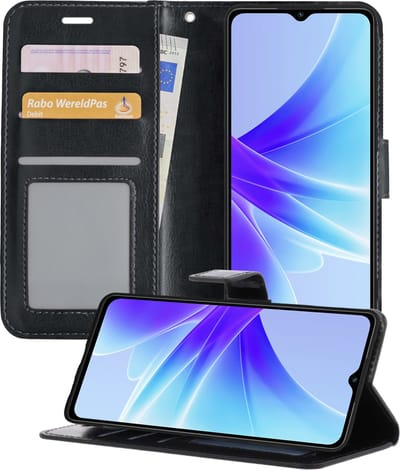 Hoesje - Geschikt voor OPPO A17 - Luxe Bookcase - Walletcase Hoes - Portemonnee - Cover - Telefoonhoes - Zwart