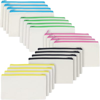 20 Stuks Lege Canvas Tassen met Rits - Multifunctionele Make-up Tas, Cosmetica Etui en DIY Creatieve Tas met Kleurrijke Ritsen