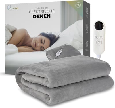 Vonia Elektrische Deken - Elektrische Bovendeken - Warmtedeken 160 x 120 cm - 120 W - 6 Standen - Timer - 1 Persoons - Grijs