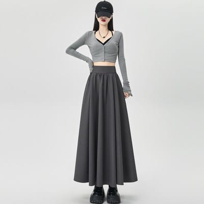 Hoge Taille Pak Geplooide Rok Herfstrok voor Dames met Herfststijl Hoge Taille Vallend Casual A-lijn Paraplu Rok Lange Rok L