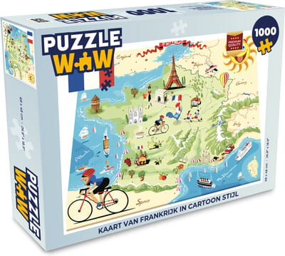 Puzzel Kaart van Frankrijk in cartoon stijl - Legpuzzel - Puzzel 1000 stukjes volwassenen