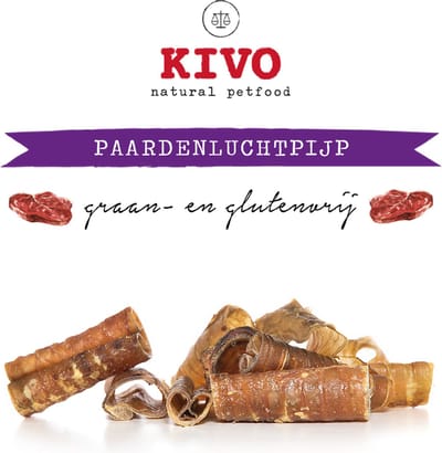 Kivo Petfood Hondensnack Paardenluchtpijp gezaagd 2 zakken x 200 gram - Graanvrij en Glutenvrij